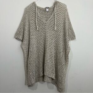 J Jill Poncho Open Knit Crochet Sweater Hooded Beach Cover Up S/M Boho Oversized